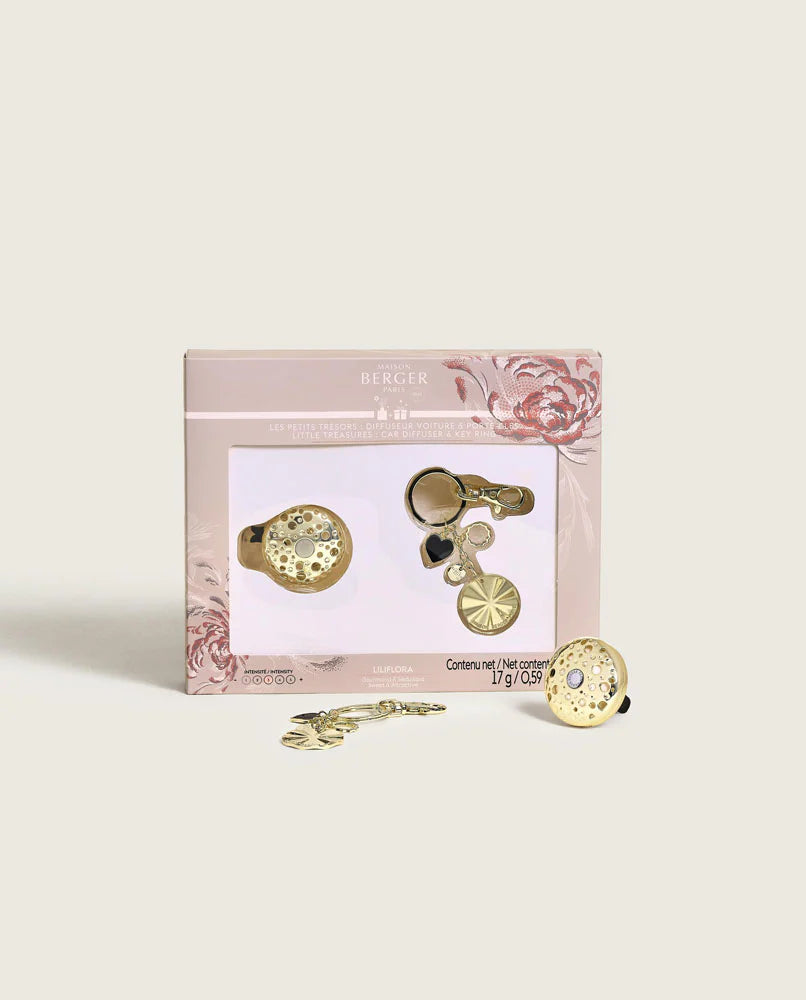 Giftset autodiffuser & sleutelhanger Ophélia goud