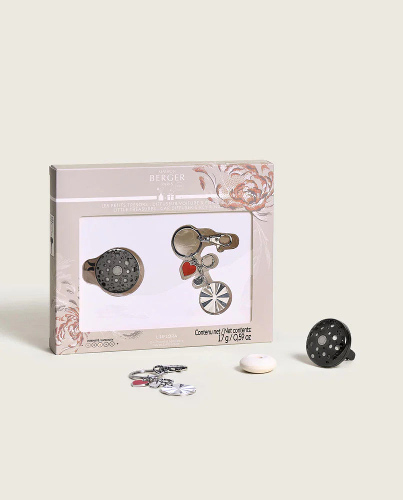 Giftset autodiffuser & sleutelhanger Ophélia Zilver/Gun Metal