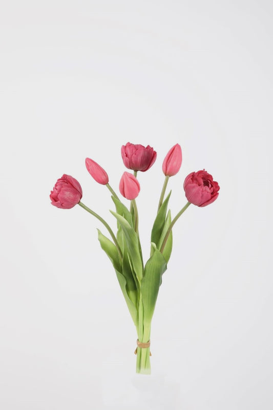 Donker roze kunsttulpen ronde knop boeket 40cm hoog