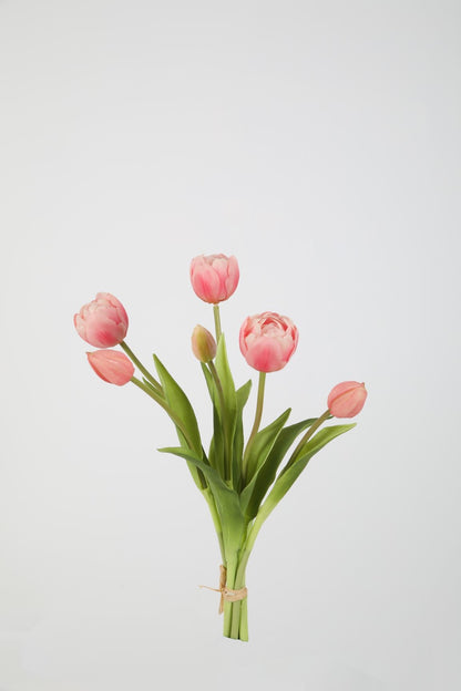 Licht roze kunsttulpen ronde knop boeket 40cm hoog