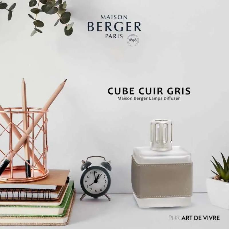 Lampe Berger Cube cuir grise